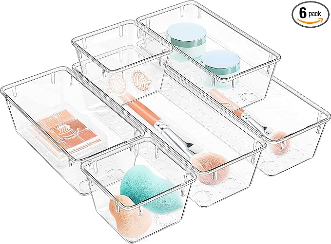 6 Pack Clear Drawer Organizer Set, Drawer Storage Trays, Storage Bins | Acrylic by WOWBOX