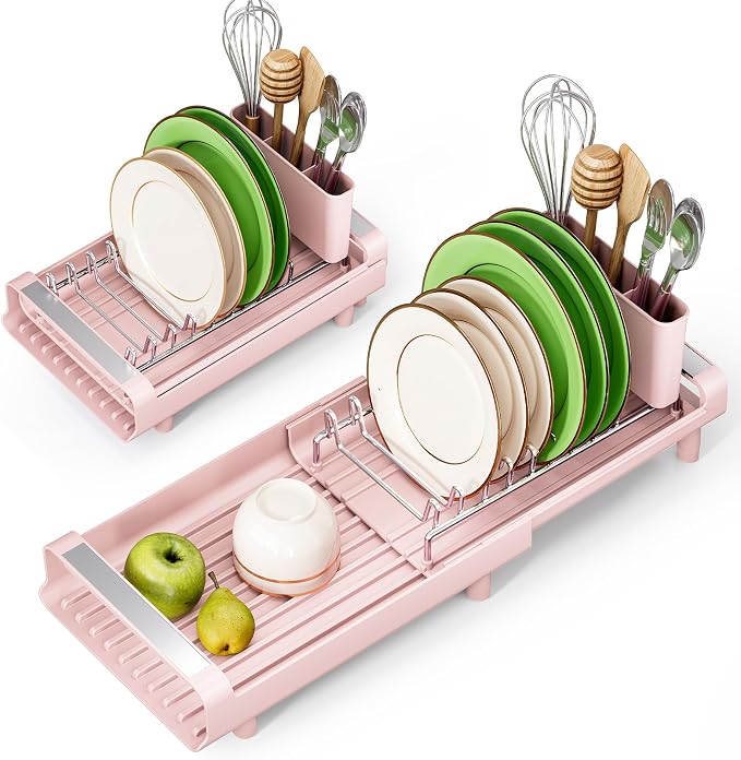 TOOLF Small Dish Drying Rack, Expandable and Space-Saving, Compact Design Fits by TOOLF
