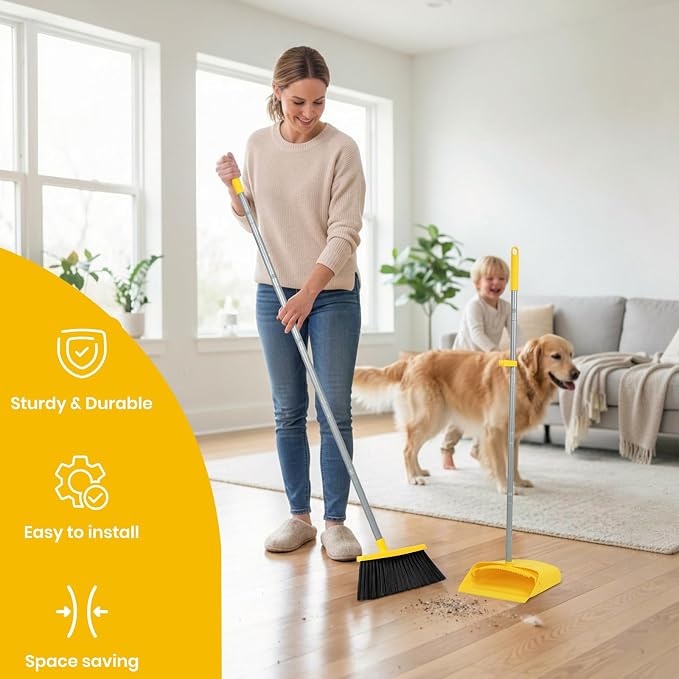 Stand Up Dustpan and Broom Set 50” Long Handle Broom - Image 6