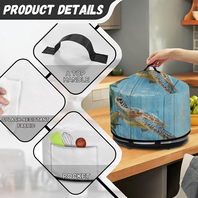 Sea Turtle Wood Grain Print Slow Cooker Dust Cover Protective with Pocket Keep Appliance Clean Fit Most 6-8 Quart Crock Pot Monstera Palm Leaf Print Kitchen Appliance Accessories