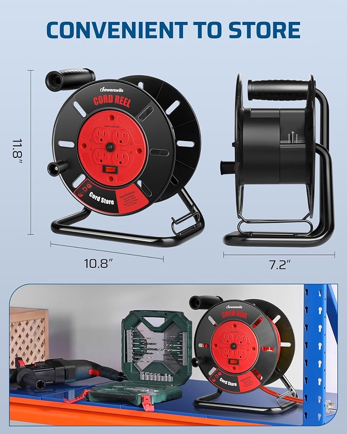 DEWENWILS Extension Cord Storage Reel, Hand Wind Retractable Open Cord Reel | - Image 6