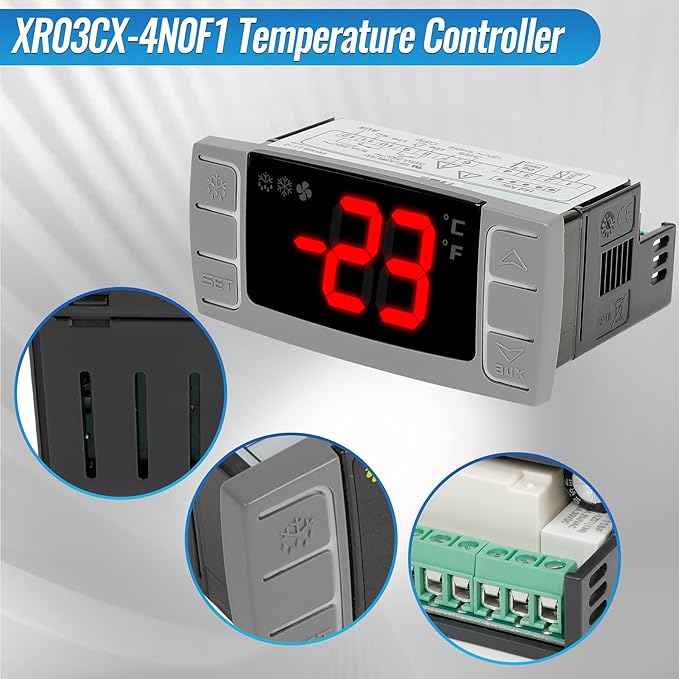 Replacement for Dixell XR03CX-4N0F1 Temperature Controllers, Ideal for 120V 50-60hz Commercial Refrigerators/Freezer,Programmable Digital Thermostat with Sensor Probe & Mounting Hardware