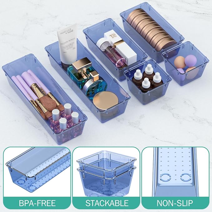 6 Pack Clear Drawer Organizer Set, Drawer Storage Trays, Storage Bins | Acrylic - Image 3
