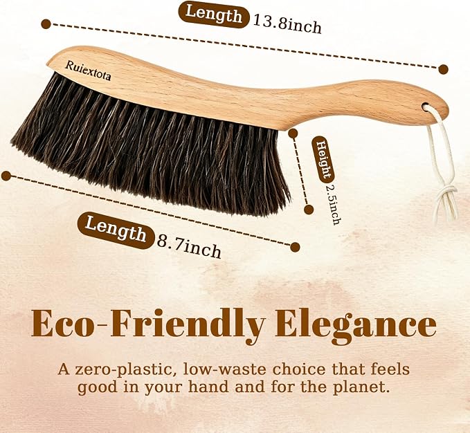 Natural Horsehair Bed Brush, Soft Bristle Dust Brush - Image 2
