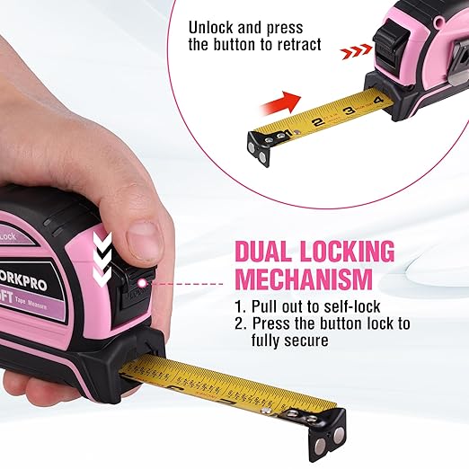 WORKPRO 25FT Pink Tape Measure, Dual Lock Measuring Tape - Image 5