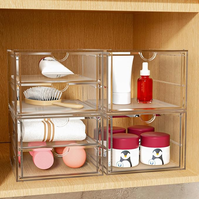 4-Pack Acrylic 6-Drawer Office & Makeup Storage Organizer, Desk | Smooth-glide - Image 2