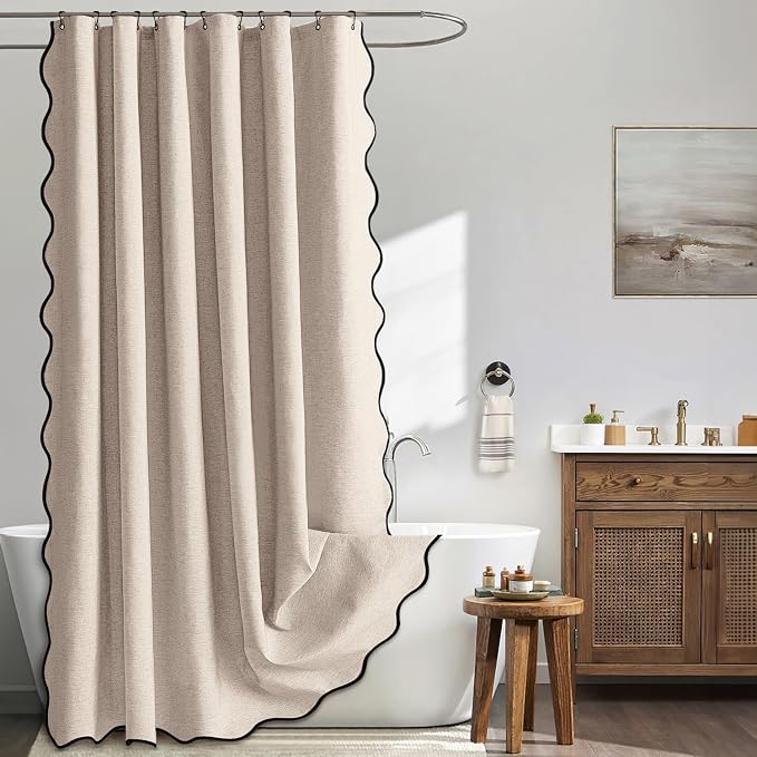 MIULEE 72"x90" Extra Long Scalloped Linen Shower Curtain Beige by MIULEE