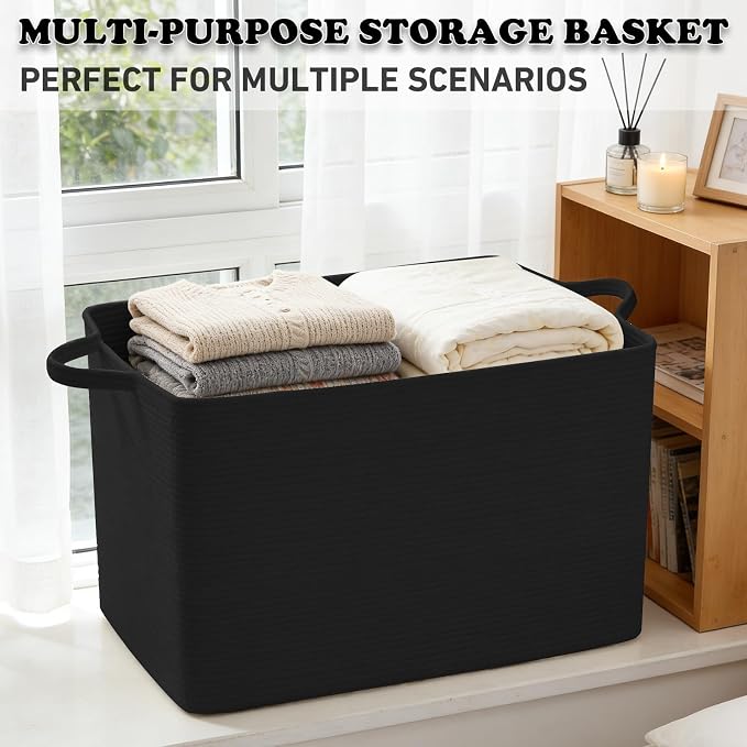65L Large Laundry Basket with Handles, Woven Blanket Basket - Image 6