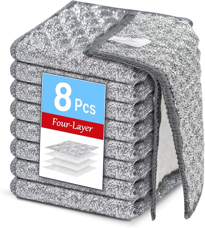 Wangjinpeng 8PK 4-Layer Non-Scratch Wire Dishcloths, 7.87 x 7.87 in by Wangjinpeng