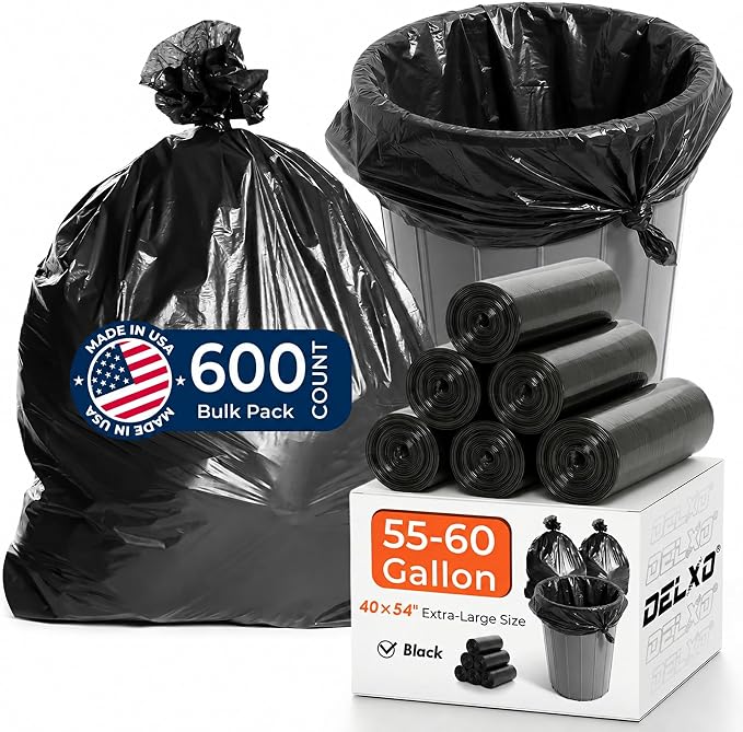 Delxo 55-60 Gallon Trash Bags, 40×54'' Large Black Garbage Bags | by Delxo