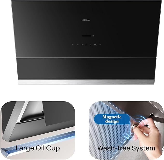 ROBAM Under Cabinet or Wall Mount Kitchen Range Hood 30" R-Max3 Black, 1200CFM Auto-Adjust Speed Control with LED Lights Vent Hood, Fingerprint Resistance and R-Link Tech