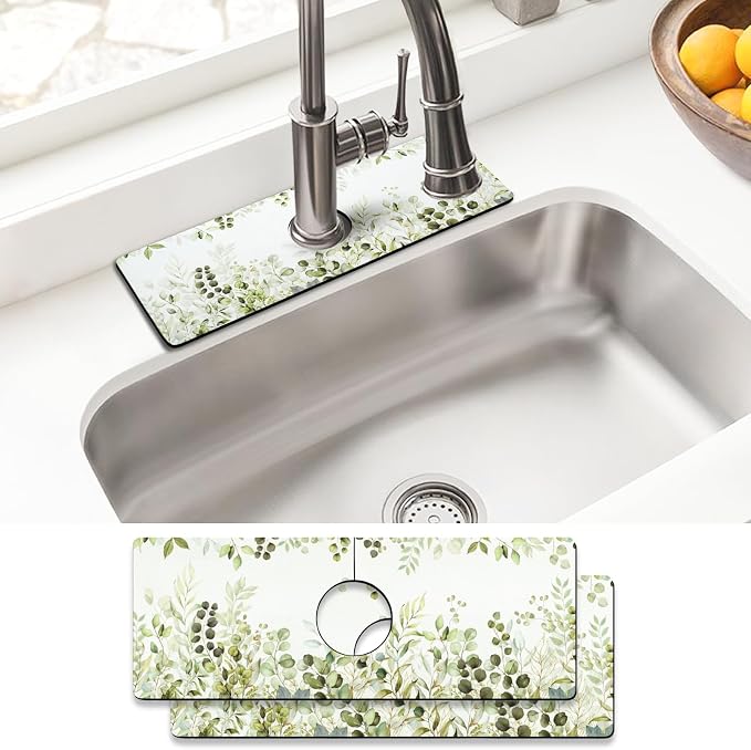 Sink Faucet Absorbing Mat, 2 Pack Drying Mat Around Faucet Sink Splash Guard by BathtubMat