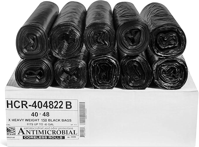 Aluf Plastics 45 Gal Black Trash Bags, 22 Micron by AlufPlastics