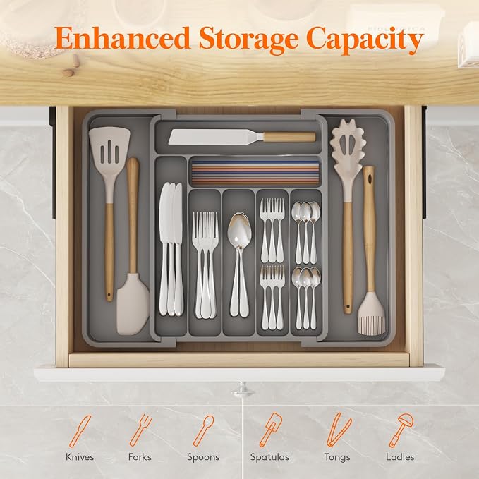 Lifewit Expandable Silverware Drawer Organizer, Kitchen Utensil Tray | BPA-free - Image 2