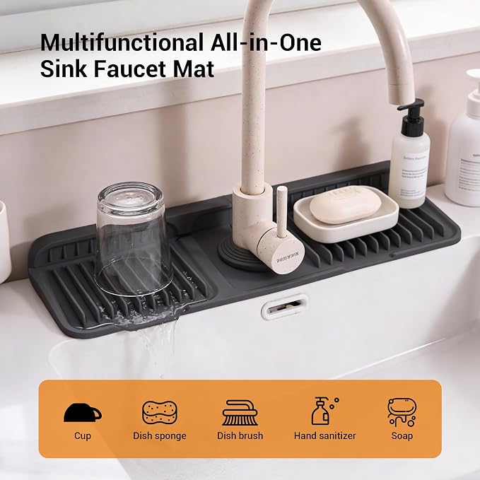 ZJWZLG Faucet Mat for Kitchen Sink, 17.7"X5.5" Silicone Sink Splash Guard - Image 2