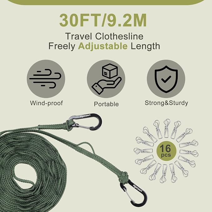 Vigorport Portable Travel Clothesline, Clothes Drying Line - Image 3