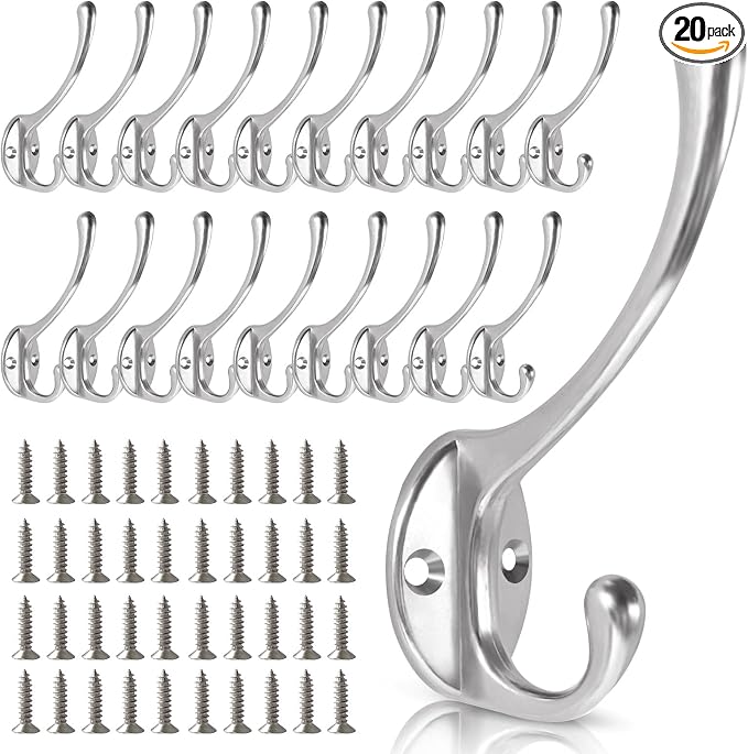 Wall Hooks for Hanging, 20-Pcs Heavy Duty Metal Coat Hooks, for Living Room by BRCRXW