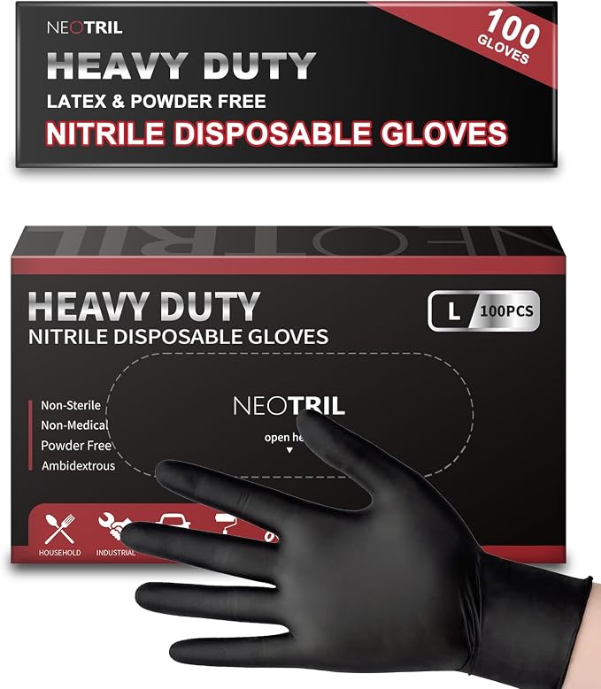 NEOTRIL 6 Mil Heavy Duty Black Nitrile Disposable Gloves, Latex Powder-Free by NEOTRIL