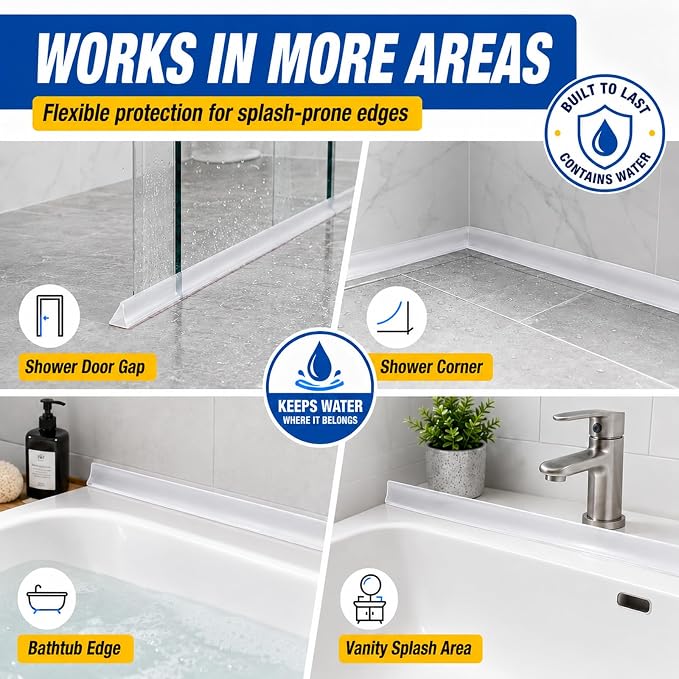 Kitchen Sink Splash Guard and Bathtub Water Barrier, 98 in | Flexible - Image 8