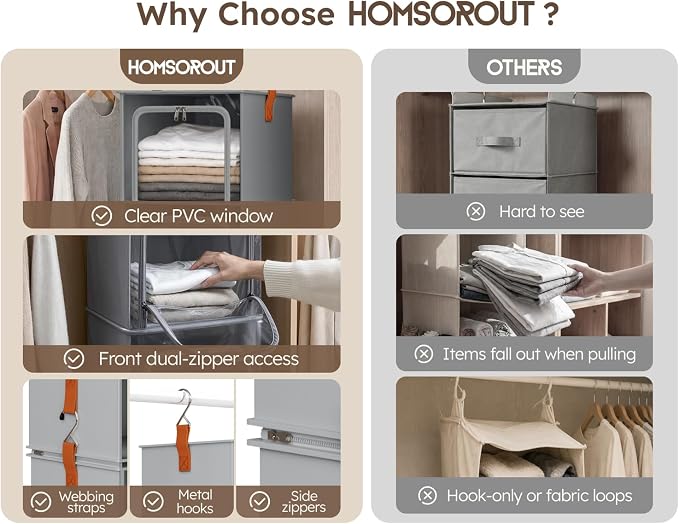 4-Tier Modular Hanging Closet Organizer Shelves Grey | 40.9" Height, 2+2 - Image 4