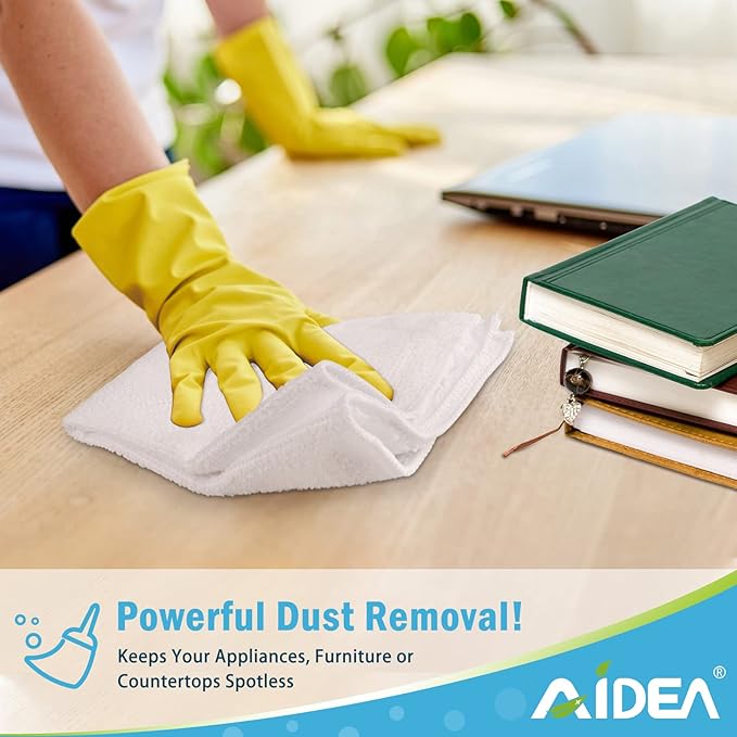 AIDEA White Microfiber Cleaning Cloth 50PK, Absorbent Cleaning Rags 12"x12" | - Image 4