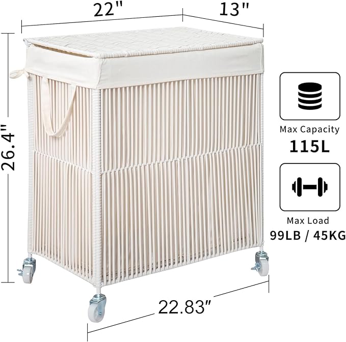 WOWLIVE Rolling Laundry Basket Wheels, Handwoven Laundry Hamper - Image 3