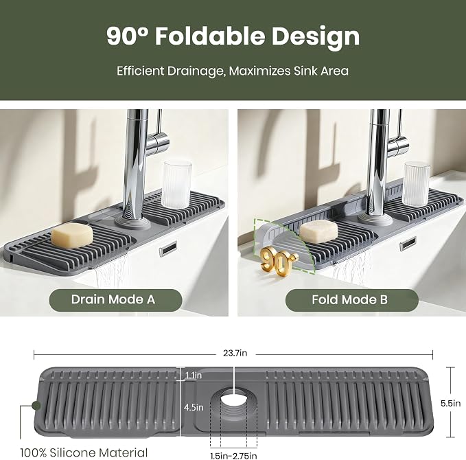 2PCS 24 Inch Faucet Mat for Kitchen Sink, Silicone Splash Guard for Kitchen - Image 5