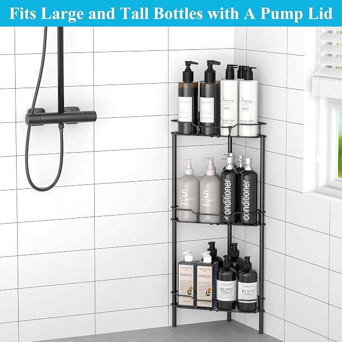 HuggieGems Metal Floor Standing Corner Shower Caddy, 3 Tier - Image 4
