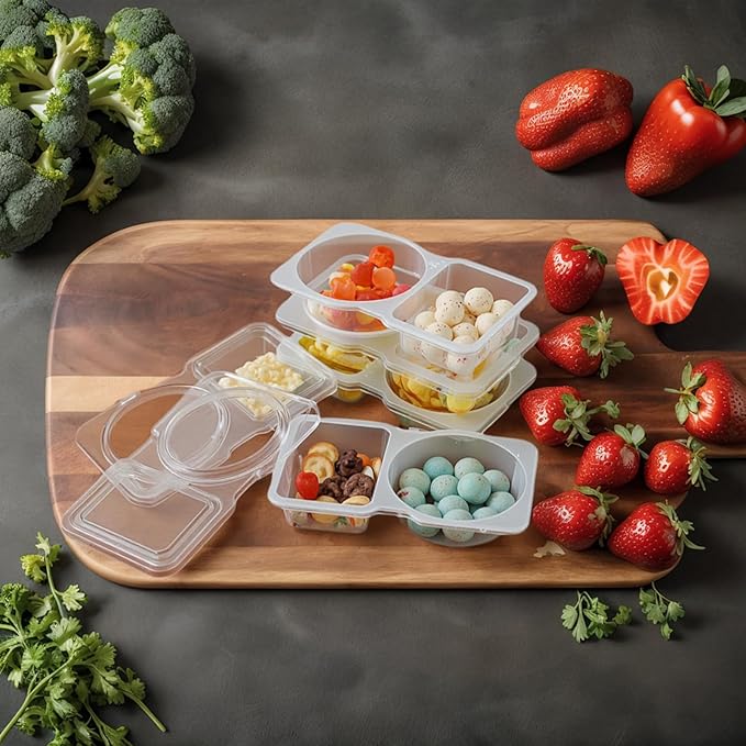 30 Pack Snack Containers with Lids, 2-Compartment Food Storage Boxes for Meal Prep, Portion Control, Lunch, Kids, School, Work, and On-the-Go Snacks