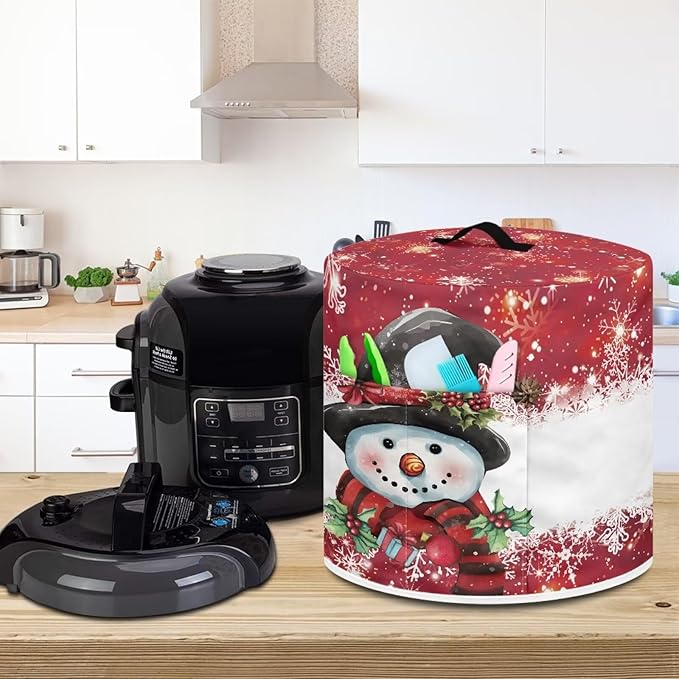 Pressure Cooker Cover for 6 Quart Air Fryer Accessories, Stain Resistant Electric Appliance Cover with Pockets Christmas Decor Cute Snowman