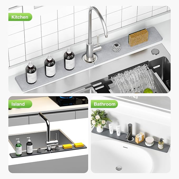 Premium Stone Faucet Mat for Kitchen Sink, Sink Splash Guard Tray for Prevents - Image 8