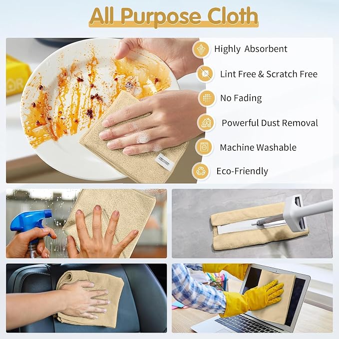 FIXSMITH Beige Microfiber Cleaning Cloth -Pack of 12, Highly Absorbent Cleaning - Image 5
