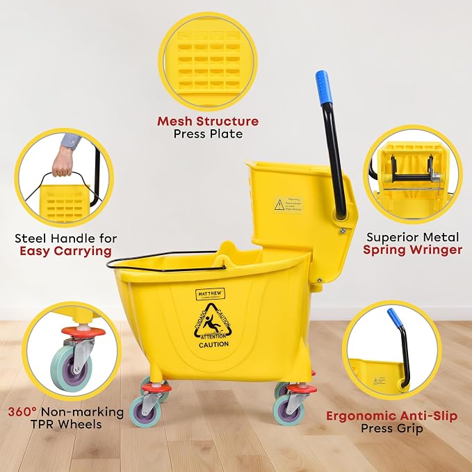Matthew Cleaning 34 Quart Commercial Mop Bucket INCL.Wet String Mop - Image 3
