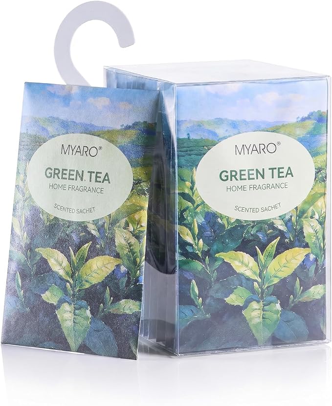 MYARO 12Pcs Green Tea Sachets Hanging Car Air Freshener, Closet Deodorizer by MYARO