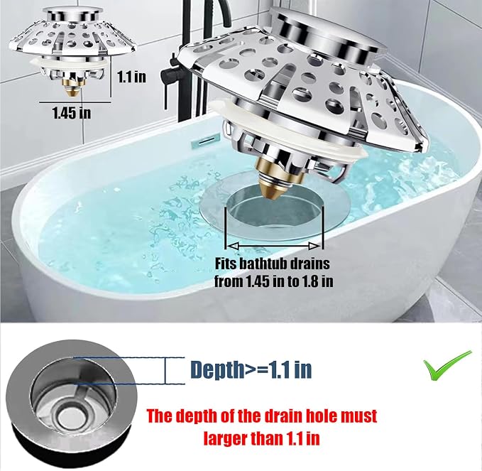 AzWzz Bathtub Drain Stopper, Pop Up Tub Stopper Plug - Image 2