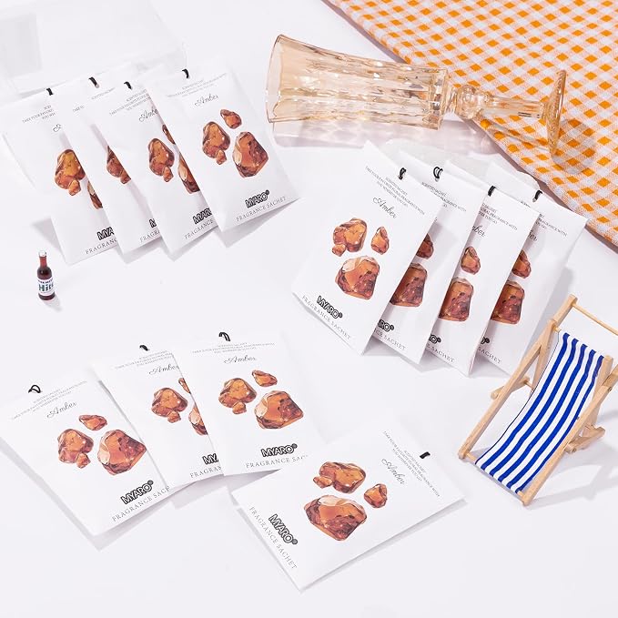 MYARO 12 Pack Amber Scented Sachets, Closet Deodorizer Car Air Freshener - Image 3