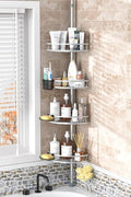 Adjustable Tension Pole Shower Caddy: Rustproof Corner Bathroom Organizer by Foukus