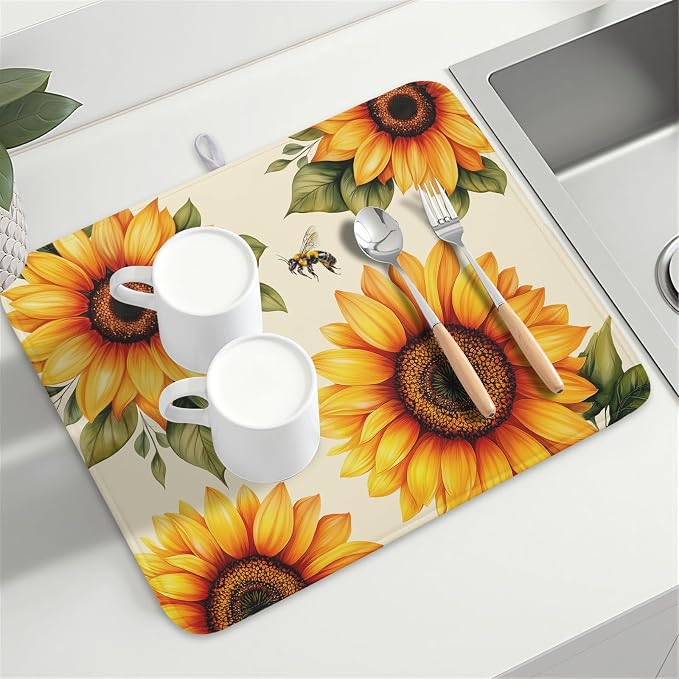 Sunflower Dish Drying Mat 18x24 Inch Absorbent Reversible Summer Drying Mat - Image 7