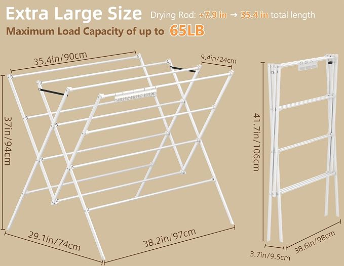 Drying Rack Clothing, 35.43in Long Drying Poles Large Clothes Drying Rack | - Image 3
