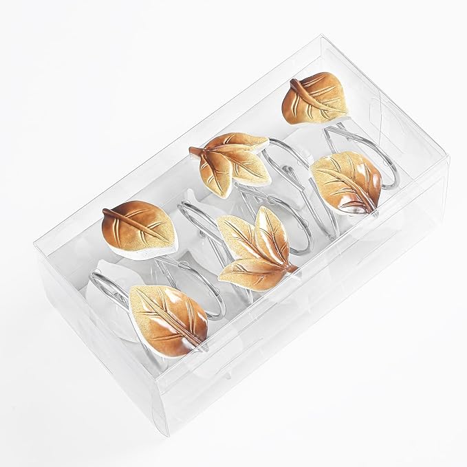 Brown Plant Leaf Shower Curtain Hooks, Eucalyptus Bathroom Decor, Metal - Image 2