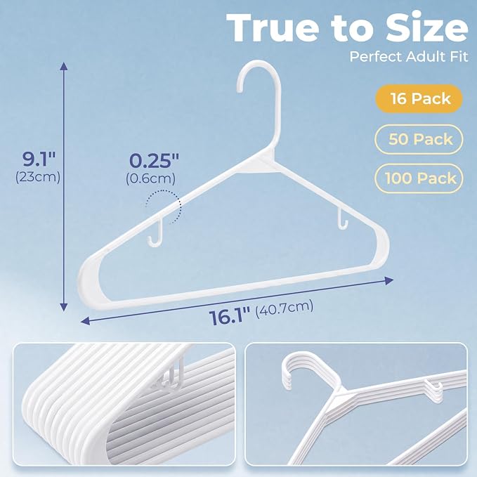 HOUSE DAY White Plastic Hangers 16 Pack, Slim Space-Saving Clothes Hangers | - Image 3