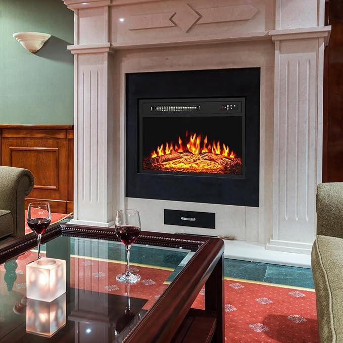 BOSSIN 18 Inch Electric Fireplace Insert with LED Realistic Flame,Small Recessed Fireplace Heater with Touch Screen&Remote Control,Portable Fireplace with Adjustable Flame,1-8H Timer 750/1500W