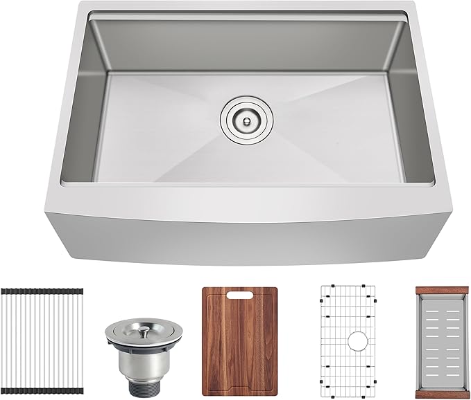 30 Inch Workstation Farmhouse Kitchen Sink 16 Gauge Stainless Steel Undermount Apron Front Sinks with Accessories Combo 30" x 21" x 10"