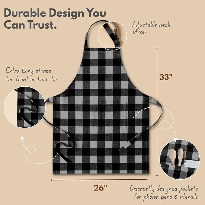 Native Fab Kitchen Apron 2 Pack - 100% Cotton Adjustable, Durable Apron with Pockets, Perfect for Cooking, Baking, Grilling