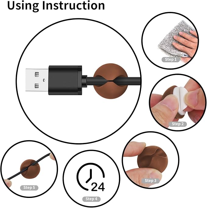 12PCS Coffee Adhesive Cable Clips Cord Organizer - Image 7