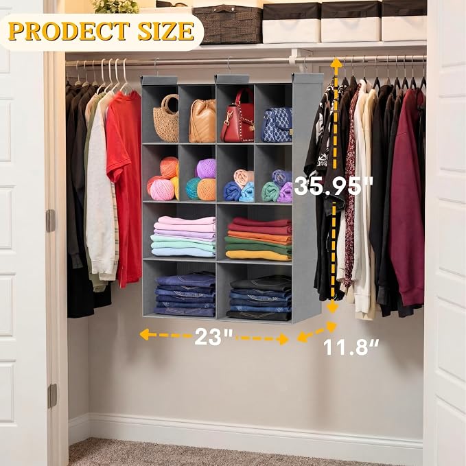 4 Tier Hanging Closet Organizer, 12 Compartments Dual Row Storage, 3 Sturdy - Image 5