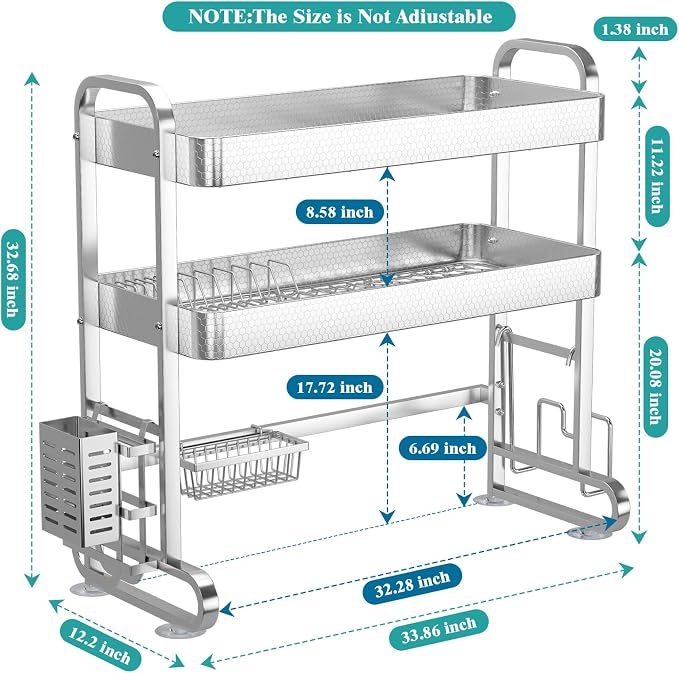 HOWDIA 3-Tier Over The Sink Dish Drying Rack, 304 Stainless Steel | Honeycomb - Image 3