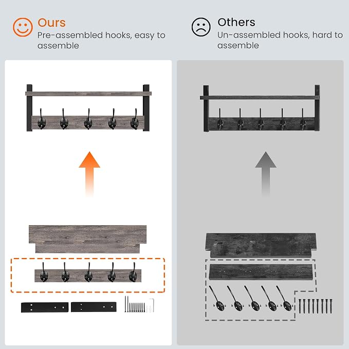 Wall Hooks with Shelf, Coat Rack Wall Mount, Entryway Shelf with Hooks - Image 7