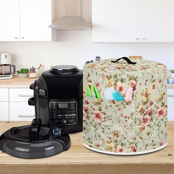Floral Air Fryer Cover Washable Dust Cover for Kitchen Appliance Accessories for 6 Quart Pressure Cooker Air Fryer Rice Cooker Dust Protection with Storage Pockets