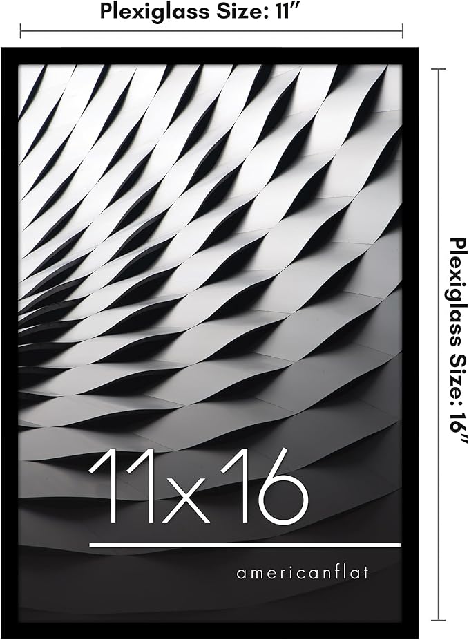 Americanflat 11x16 Picture Frame with Polished Plexiglass - Streamline Collection - Thin Border Picture Frame for Wall Display - Hanging Hardware Included - Black